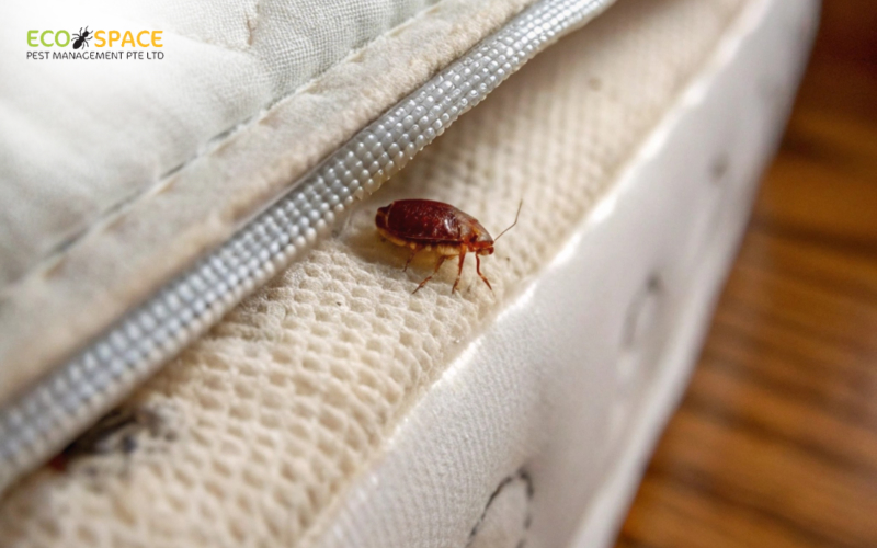 Close up of a bed bug on a mattress seam Close up of a bed bug on a mattress seam