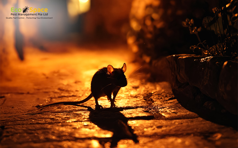 Mouse on a street at night.