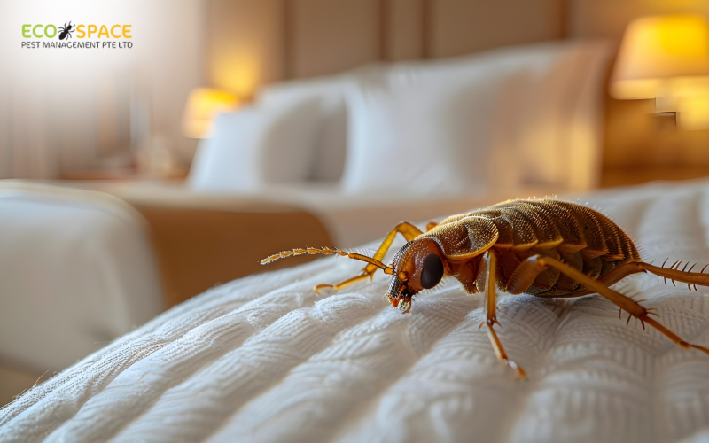 Cockroach crawling on a clean bed Cockroach crawling on a clean bed